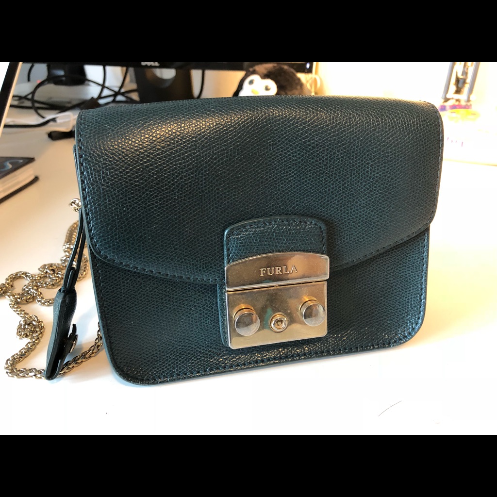Furla Mini Bag In Dark Green With Gold Accents Furla Mini Bag In Dark Green With Gold Accents